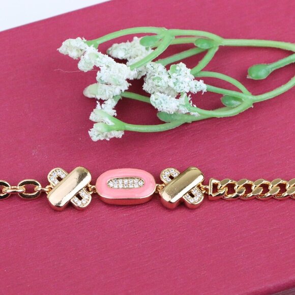 "Rose Gold Bracelet with Pink Enamel and Crystal Accents, XPBL0815 - Picture 12 of 12